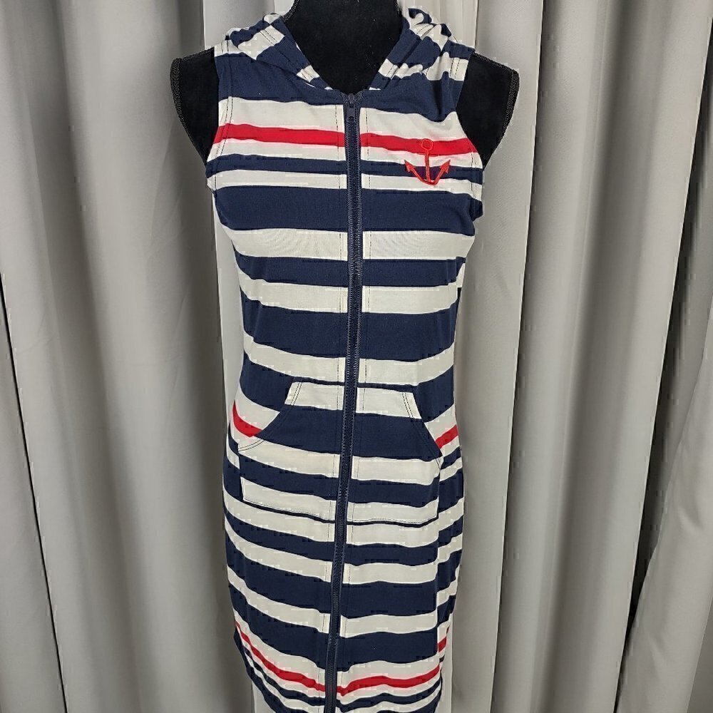 Exist Zip Up Dress Sailor Anchor W/Stripes & Hoodie Size Small